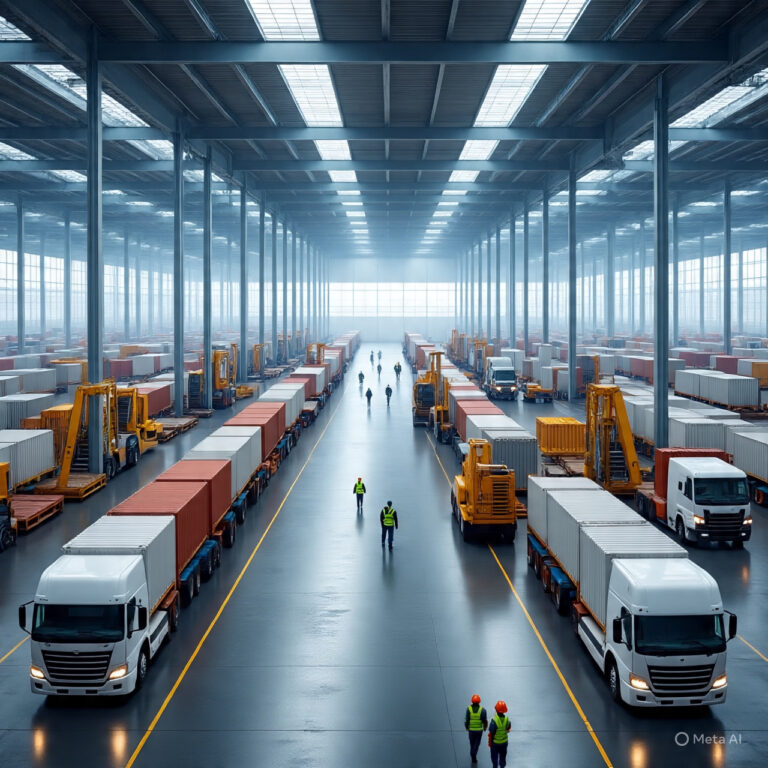 High-capacity logistics warehouse in Tirupati handling large truck and container operations.