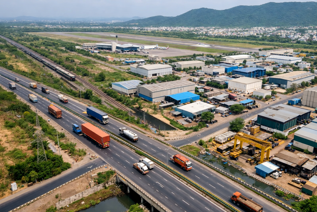7. Location Within Tirupati

Not all industrial areas in Tirupati offer the same logistics advantages.

Areas near Renigunta Road and NH-40 provide strong connectivity for heavy vehicles. These locations also offer proximity to the airport and major transport routes.

APIIC industrial zones typically provide better infrastructure, including:

Reliable electricity supply

Proper drainage systems

Planned industrial road networks

Businesses should evaluate road conditions, vehicle access, and proximity to suppliers before selecting a site.